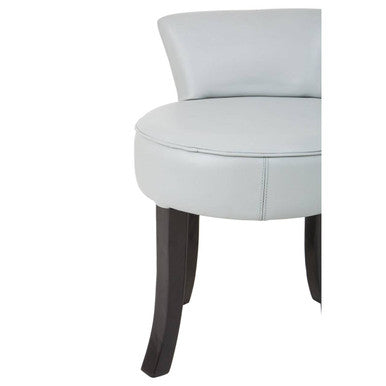 Orsina Kendari Grey Leather Accent Chair | Rounded Teak Wood Seat
