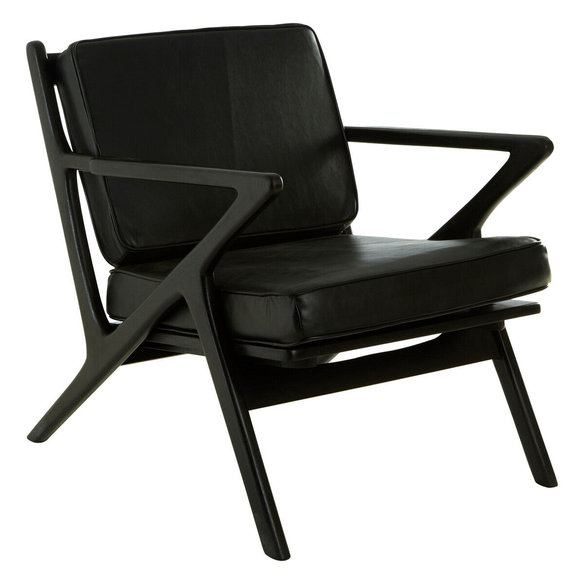 Orsina Kendari Black Leather & Teak Wood Frame Modern Accent Armchair