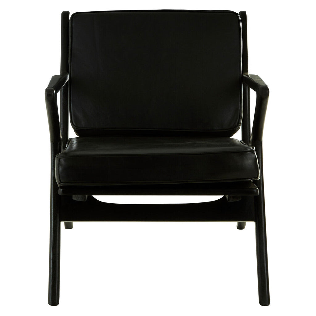 Orsina Kendari Black Leather & Teak Wood Frame Modern Accent Armchair