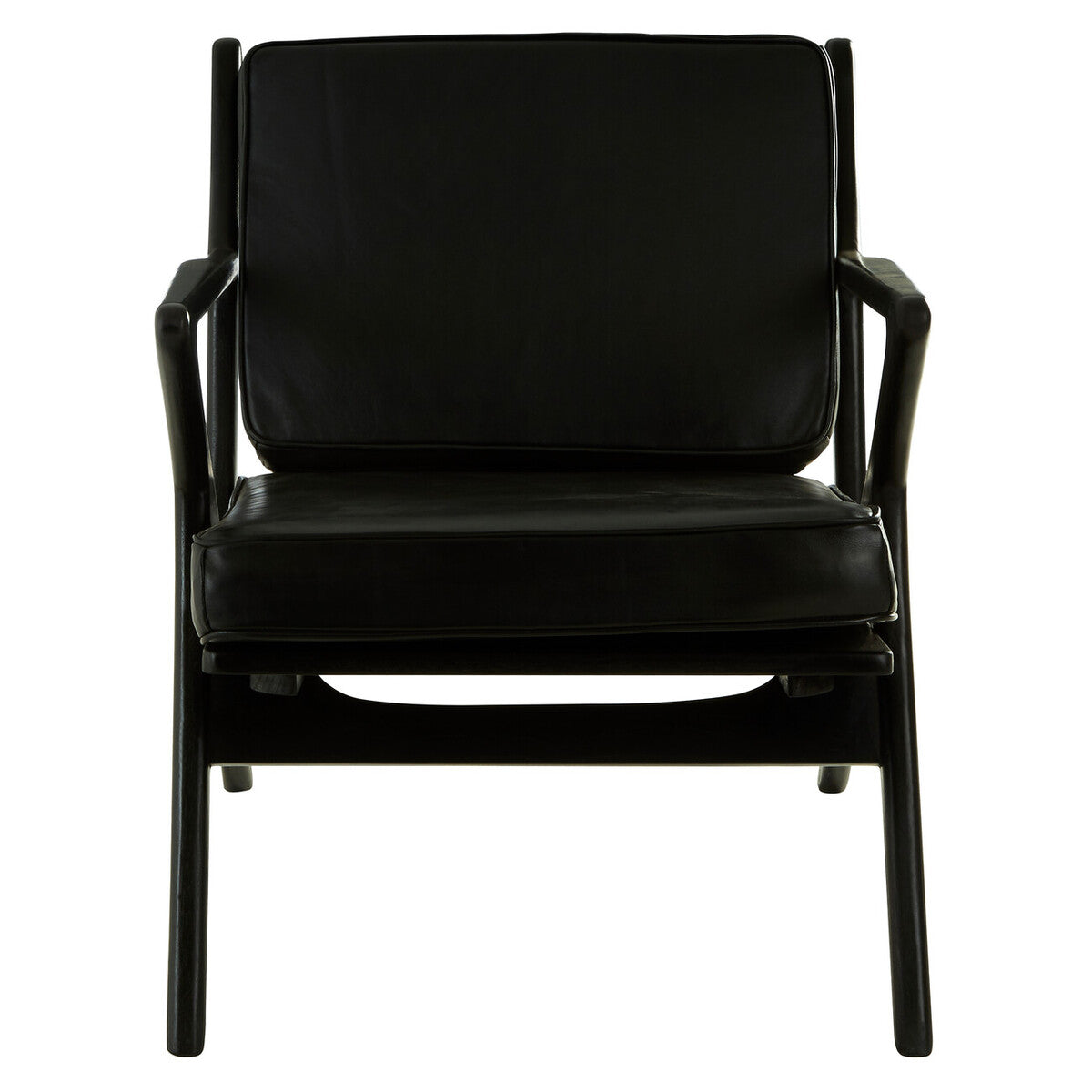 Orsina Kendari Black Leather & Teak Wood Frame Modern Accent Armchair