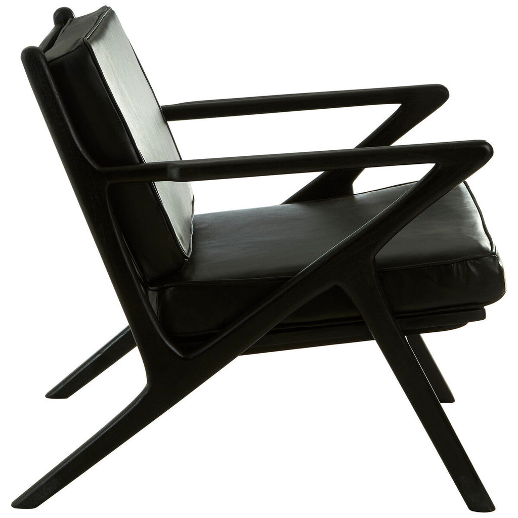 Orsina Kendari Black Leather & Teak Wood Frame Modern Accent Armchair