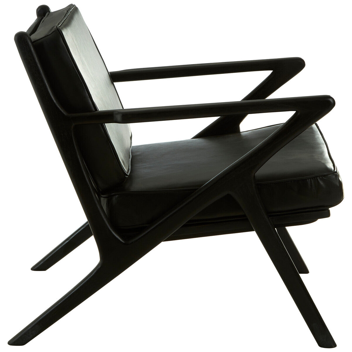 Orsina Kendari Black Leather & Teak Wood Frame Modern Accent Armchair