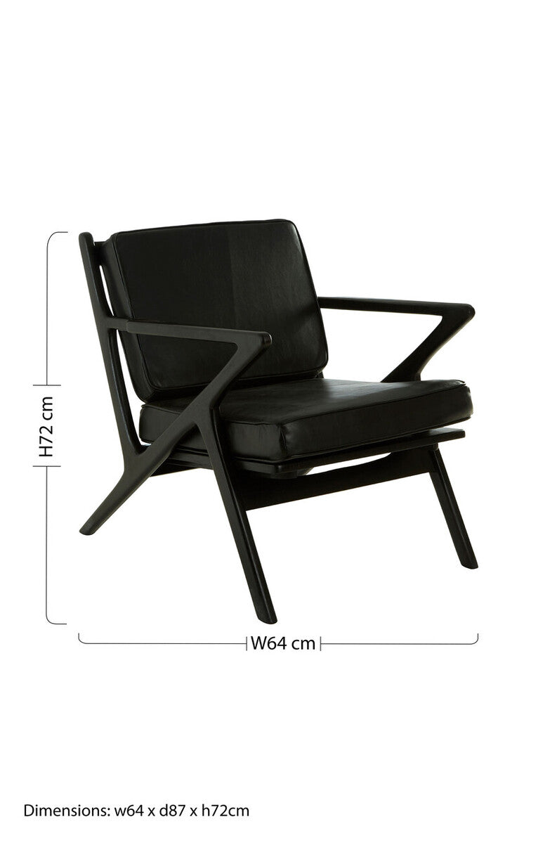 Orsina Kendari Black Leather & Teak Wood Frame Modern Accent Armchair