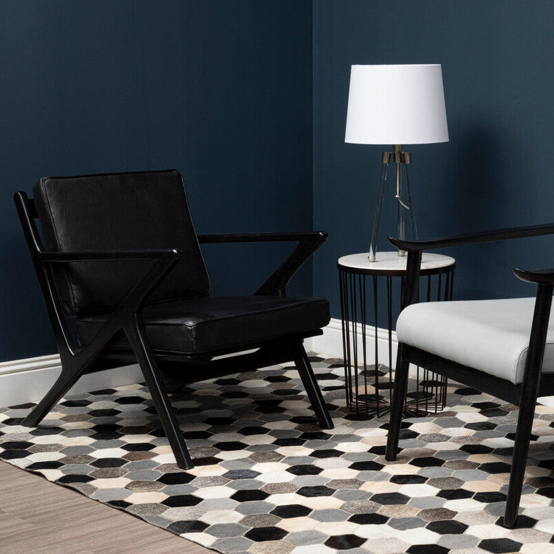 Orsina Kendari Black Leather & Teak Wood Frame Modern Accent Armchair