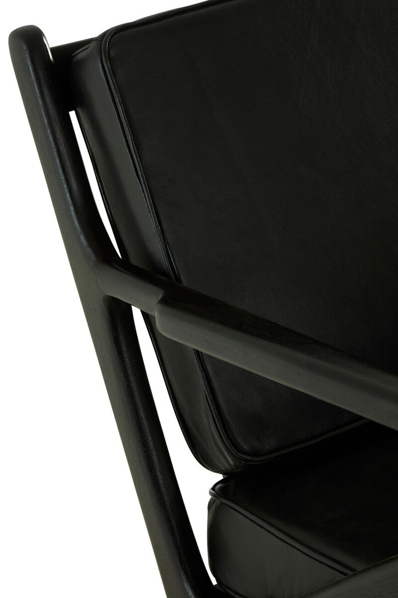 Orsina Kendari Black Leather & Teak Wood Frame Modern Accent Armchair