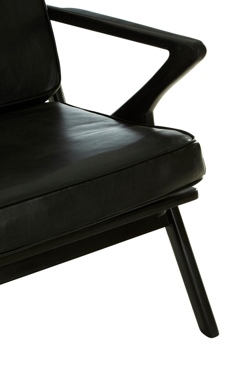 Orsina Kendari Black Leather & Teak Wood Frame Modern Accent Armchair