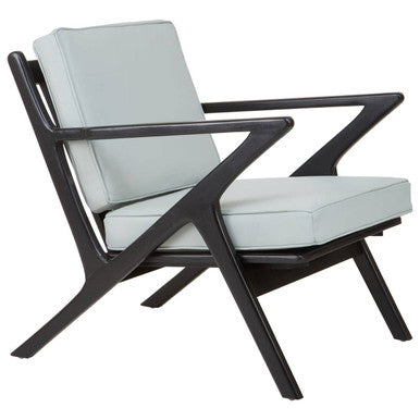 Orsina Kendari Mid-Century Grey Leather and Black Teak Wood Armchair