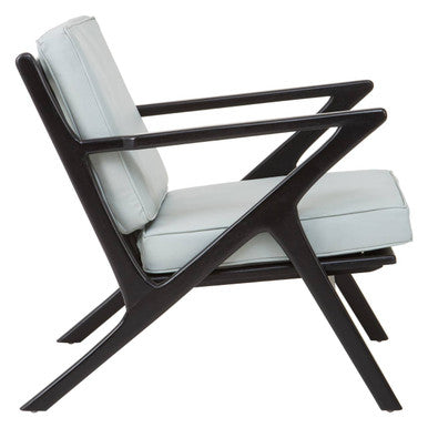 Orsina Kendari Mid-Century Grey Leather and Black Teak Wood Armchair