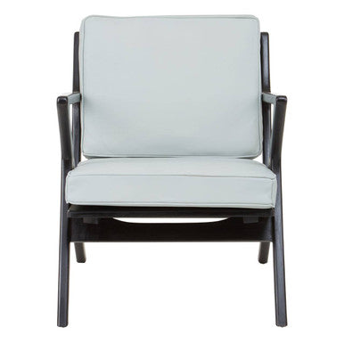 Orsina Kendari Mid-Century Grey Leather and Black Teak Wood Armchair