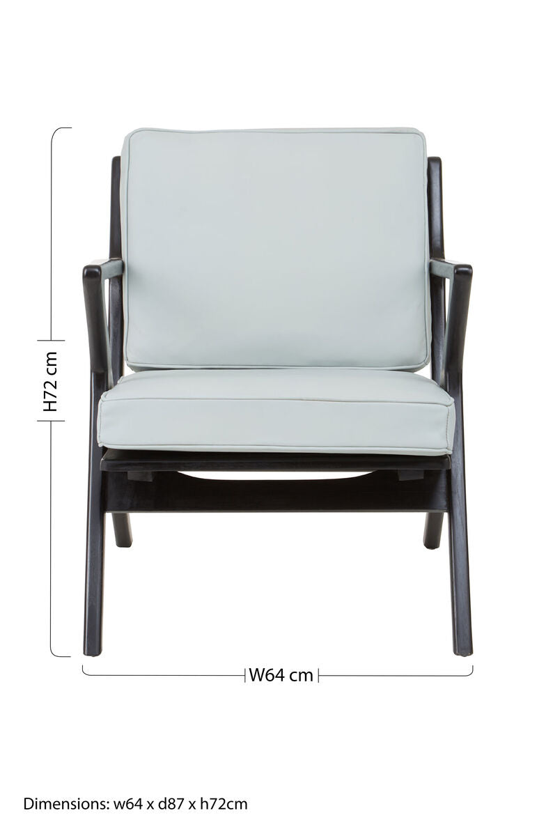 Orsina Kendari Mid-Century Grey Leather and Black Teak Wood Armchair