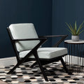 Orsina Kendari Mid-Century Grey Leather and Black Teak Wood Armchair
