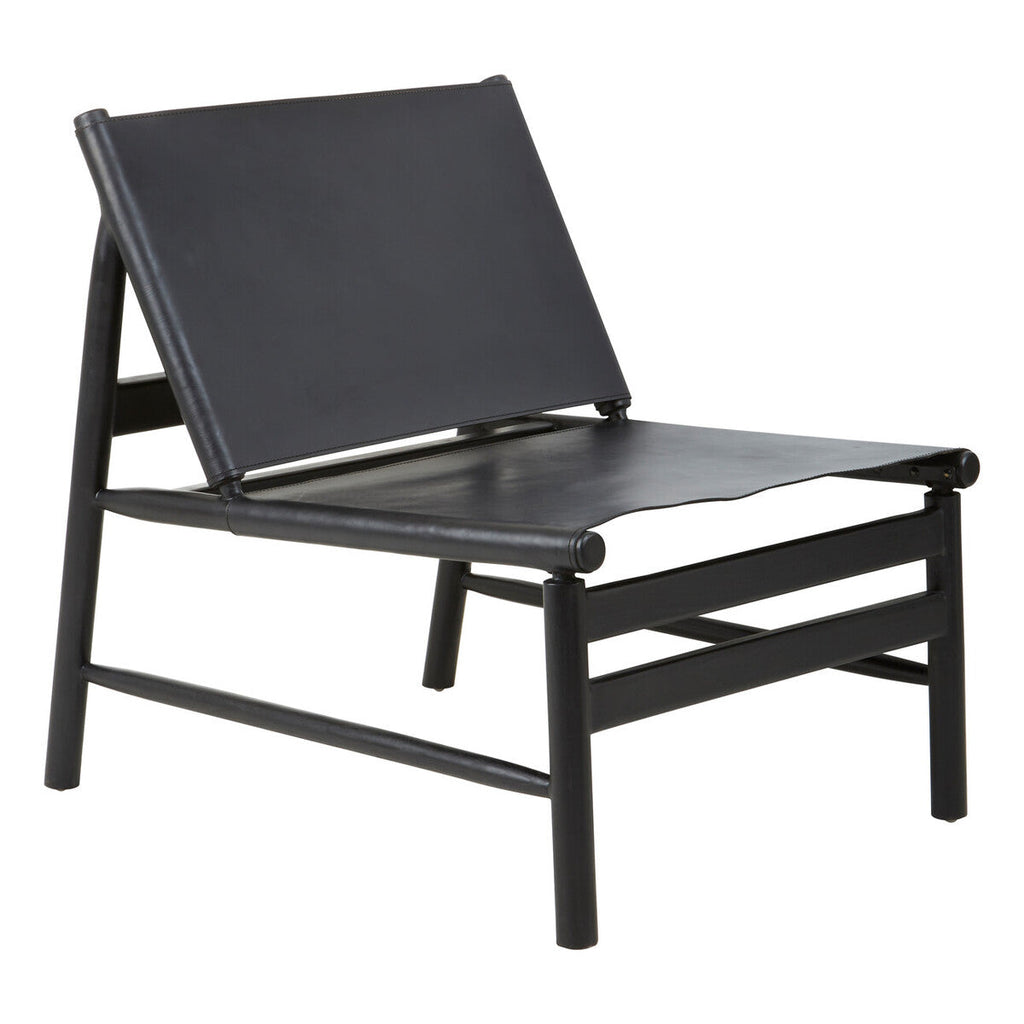 Orsina Kendari Modern Sling Chair – Black Leather and Teak Wood