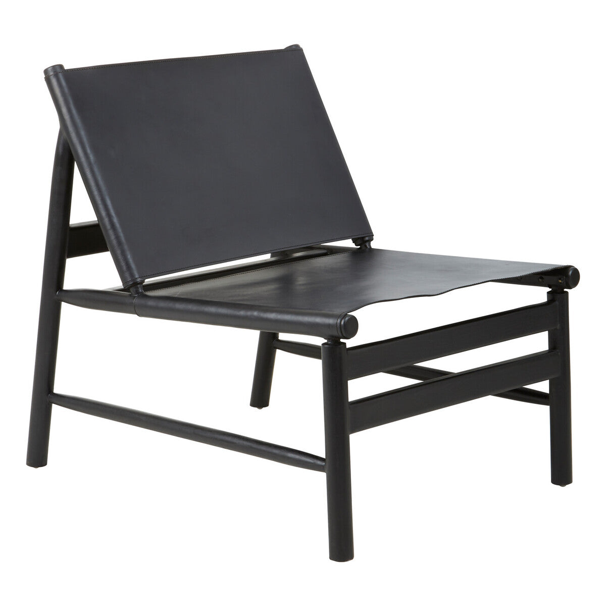 Orsina Kendari Modern Sling Chair – Black Leather and Teak Wood