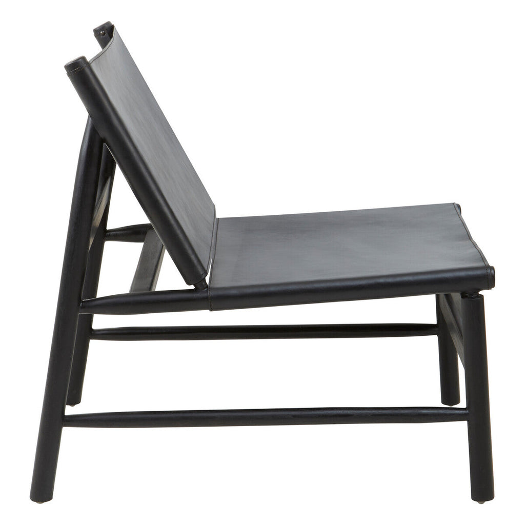 Orsina Kendari Modern Sling Chair – Black Leather and Teak Wood