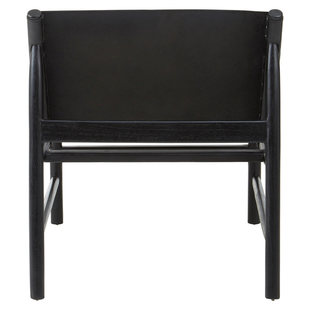 Orsina Kendari Modern Sling Chair – Black Leather and Teak Wood