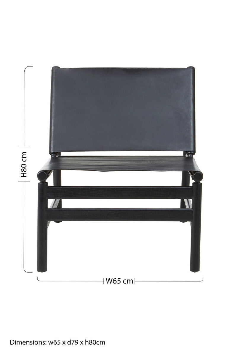 Orsina Kendari Modern Sling Chair – Black Leather and Teak Wood