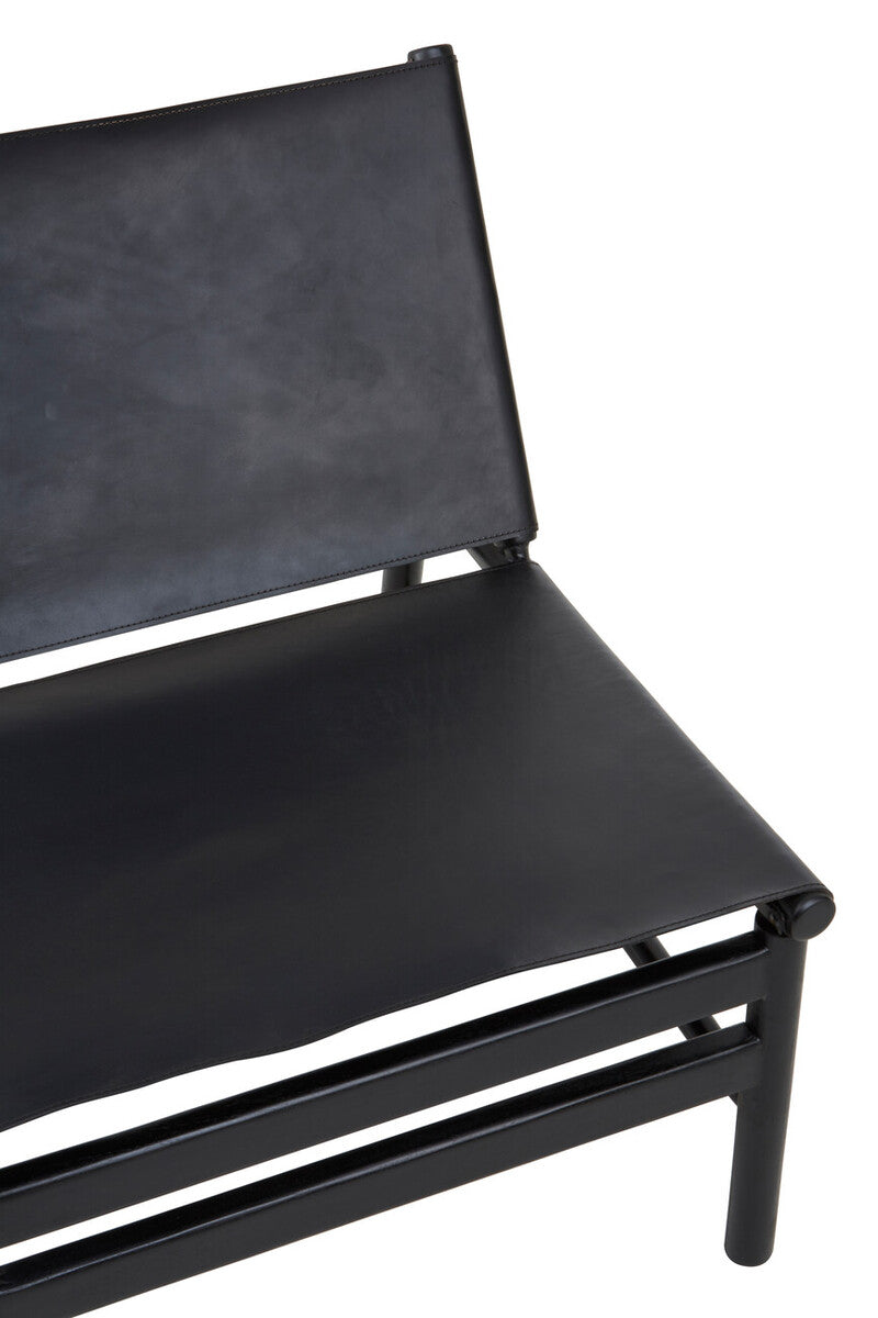 Orsina Kendari Modern Sling Chair – Black Leather and Teak Wood
