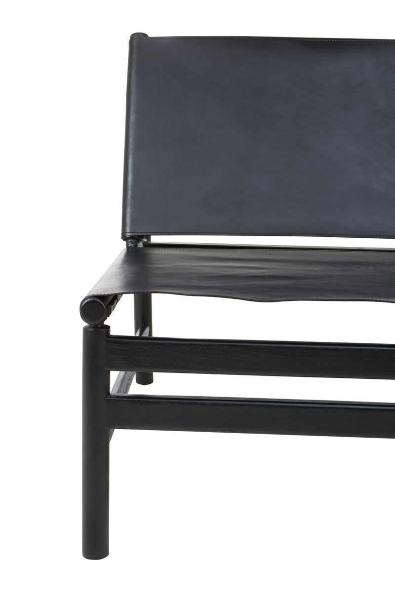 Orsina Kendari Modern Sling Chair – Black Leather and Teak Wood
