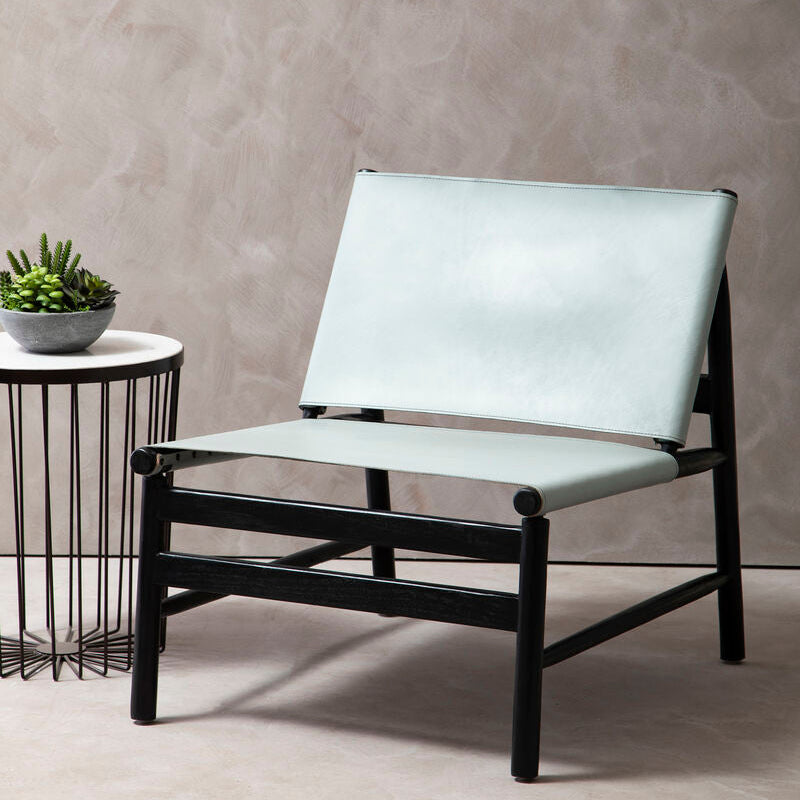 Orsina Kendari Modern Sling Chair | Grey Leather & Black Teak