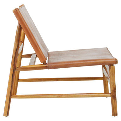 Orsina Kendari Brown Leather and Teak Modern Sling Accent Chair