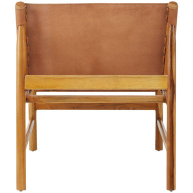 Orsina Kendari Brown Leather and Teak Modern Sling Accent Chair