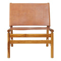 Orsina Kendari Brown Leather and Teak Modern Sling Accent Chair