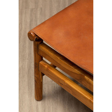 Orsina Kendari Brown Leather and Teak Modern Sling Accent Chair