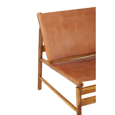 Orsina Kendari Brown Leather and Teak Modern Sling Accent Chair