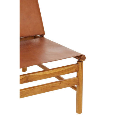 Orsina Kendari Brown Leather and Teak Modern Sling Accent Chair
