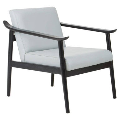 Orsina Kendari Grey Leather Armchair | Black Teak Wood Frame