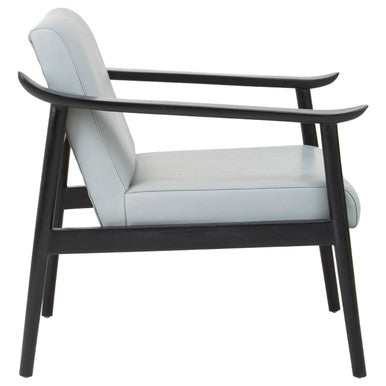 Orsina Kendari Grey Leather Armchair | Black Teak Wood Frame