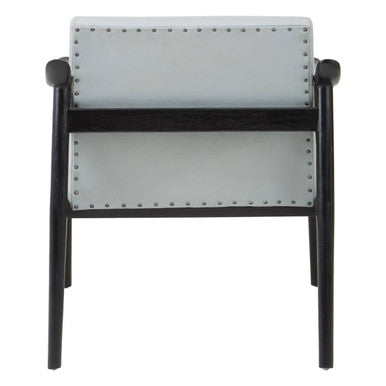 Orsina Kendari Grey Leather Armchair | Black Teak Wood Frame