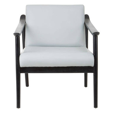 Orsina Kendari Grey Leather Armchair | Black Teak Wood Frame