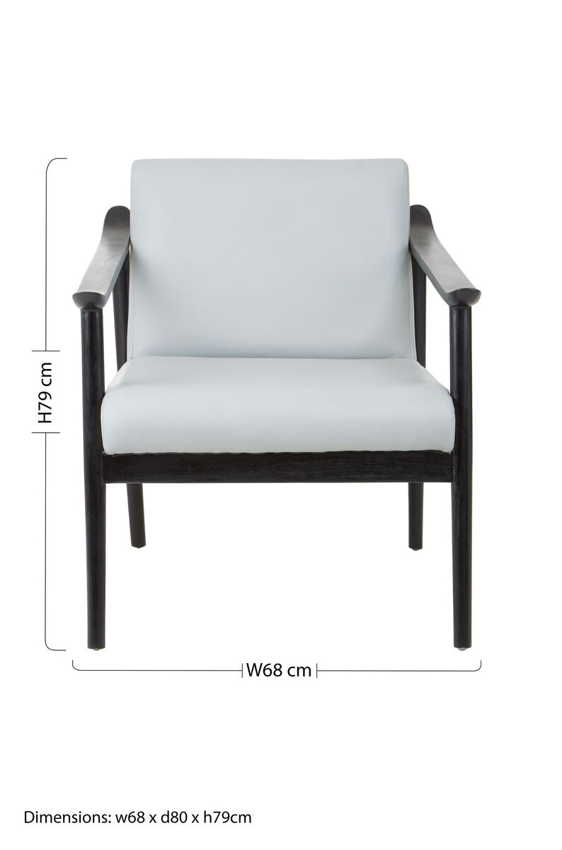 Orsina Kendari Grey Leather Armchair | Black Teak Wood Frame