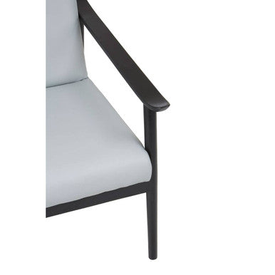 Orsina Kendari Grey Leather Armchair | Black Teak Wood Frame