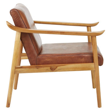 Orsina Kendari Brown Leather & Teak Wood Mid-Century Armchair