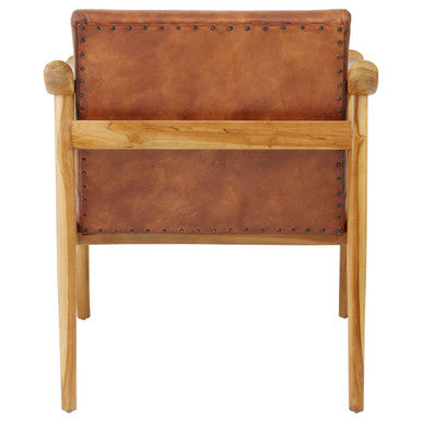 Orsina Kendari Brown Leather & Teak Wood Mid-Century Armchair