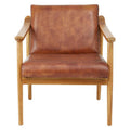 Orsina Kendari Brown Leather & Teak Wood Mid-Century Armchair