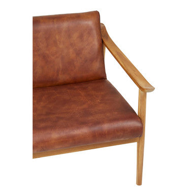 Orsina Kendari Brown Leather & Teak Wood Mid-Century Armchair