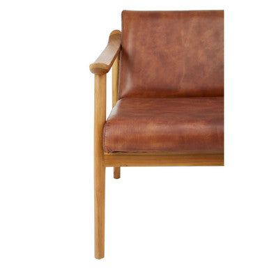Orsina Kendari Brown Leather & Teak Wood Mid-Century Armchair