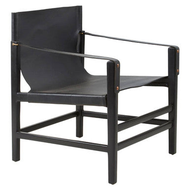 Orsina Kendari Black Leather & Teak Wood Frame Accent Armchair