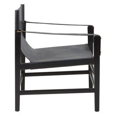 Orsina Kendari Black Leather & Teak Wood Frame Accent Armchair