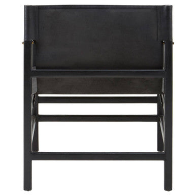 Orsina Kendari Black Leather & Teak Wood Frame Accent Armchair