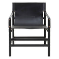 Orsina Kendari Black Leather & Teak Wood Frame Accent Armchair