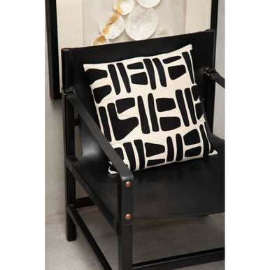 Orsina Kendari Black Leather & Teak Wood Frame Accent Armchair