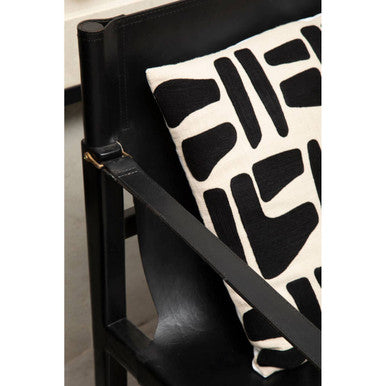 Orsina Kendari Black Leather & Teak Wood Frame Accent Armchair