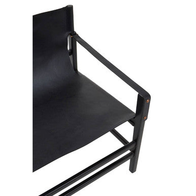Orsina Kendari Black Leather & Teak Wood Frame Accent Armchair