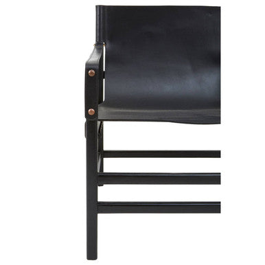 Orsina Kendari Black Leather & Teak Wood Frame Accent Armchair