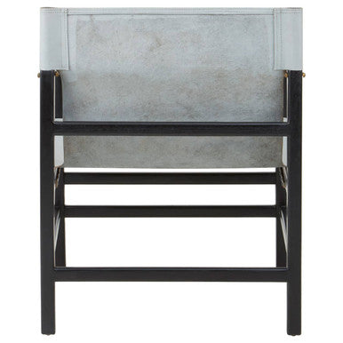 Orsina Kendari Grey Leather & Black Teak Wood Modern Sling Armchair