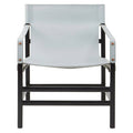 Orsina Kendari Grey Leather & Black Teak Wood Modern Sling Armchair